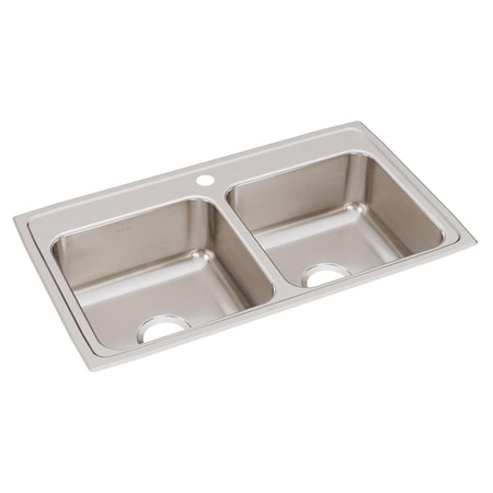 Elkay Lustertone Ss 33X19.5X7.6 Equal Double Bowl Drop-In Sink With Quick-Clip LRQ33191